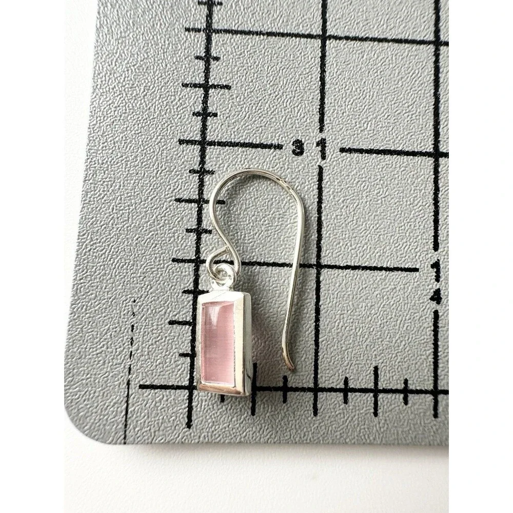 SU 925 Sterling Silver Pink Earrings Rectangle Dangle